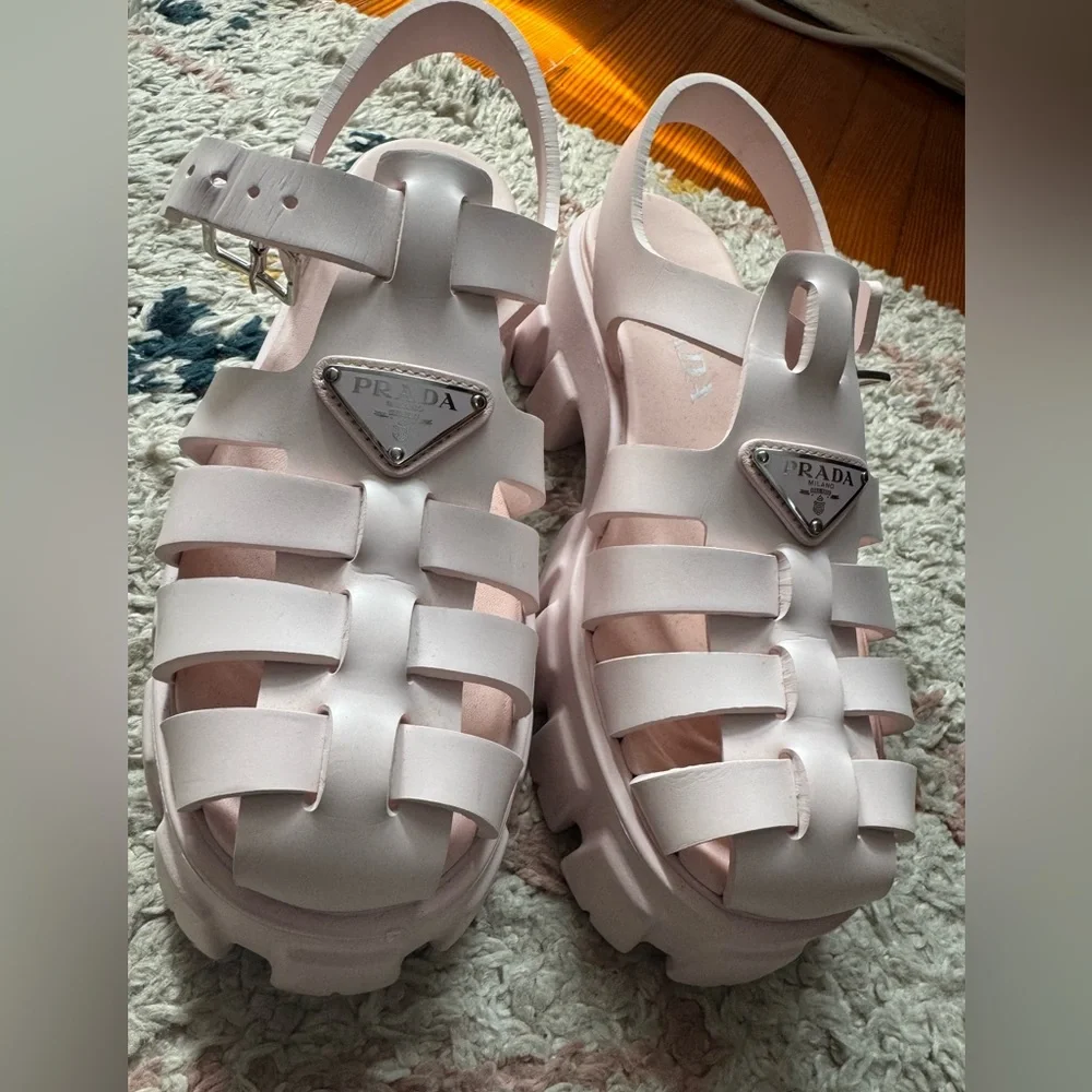 Prada Monolith Logo Plaque Platform Fisherman Sandals - Picture 6 of 10